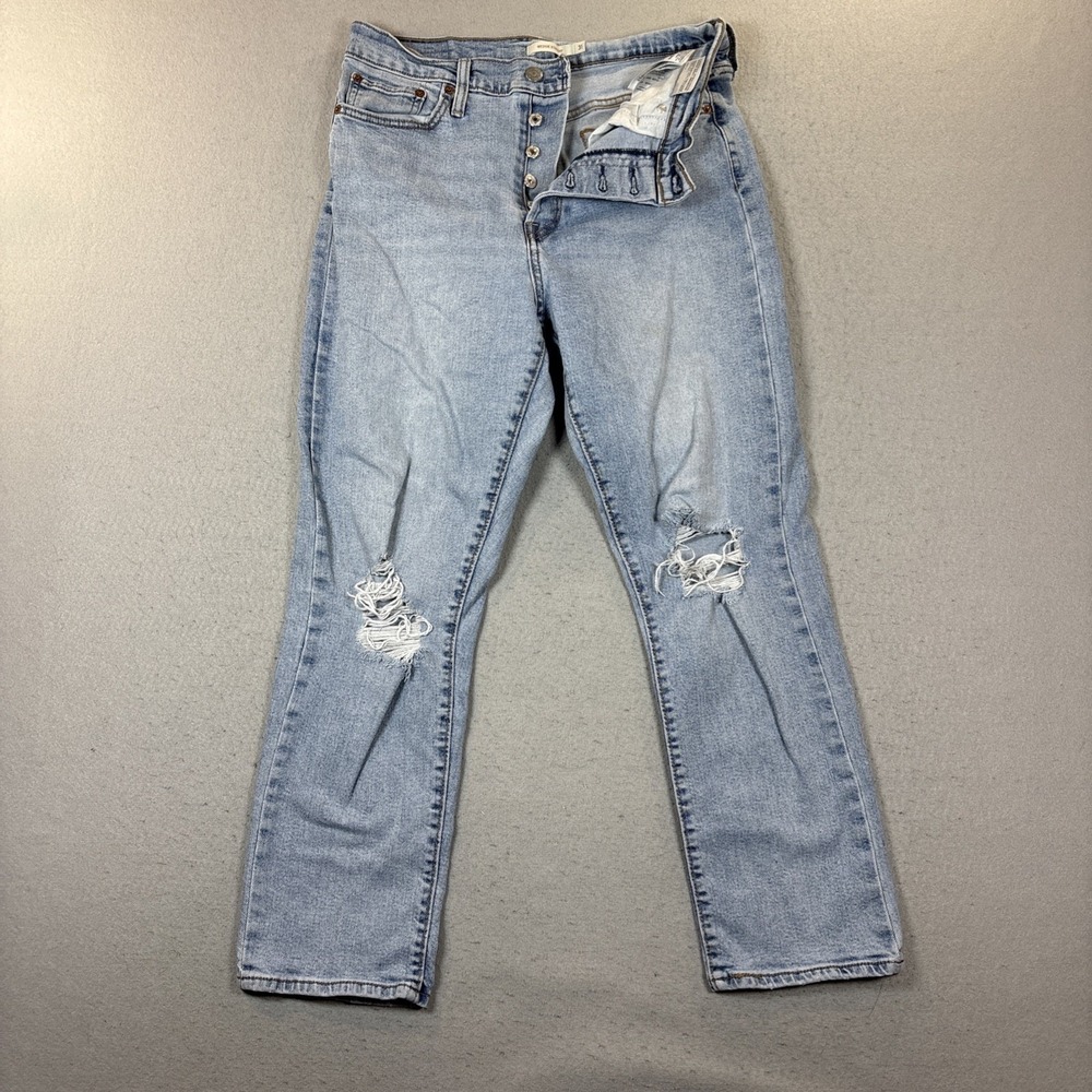 Levi's Women's Wedgie Straight Distressed Button-Fly Blue Jeans size‎ 31X28